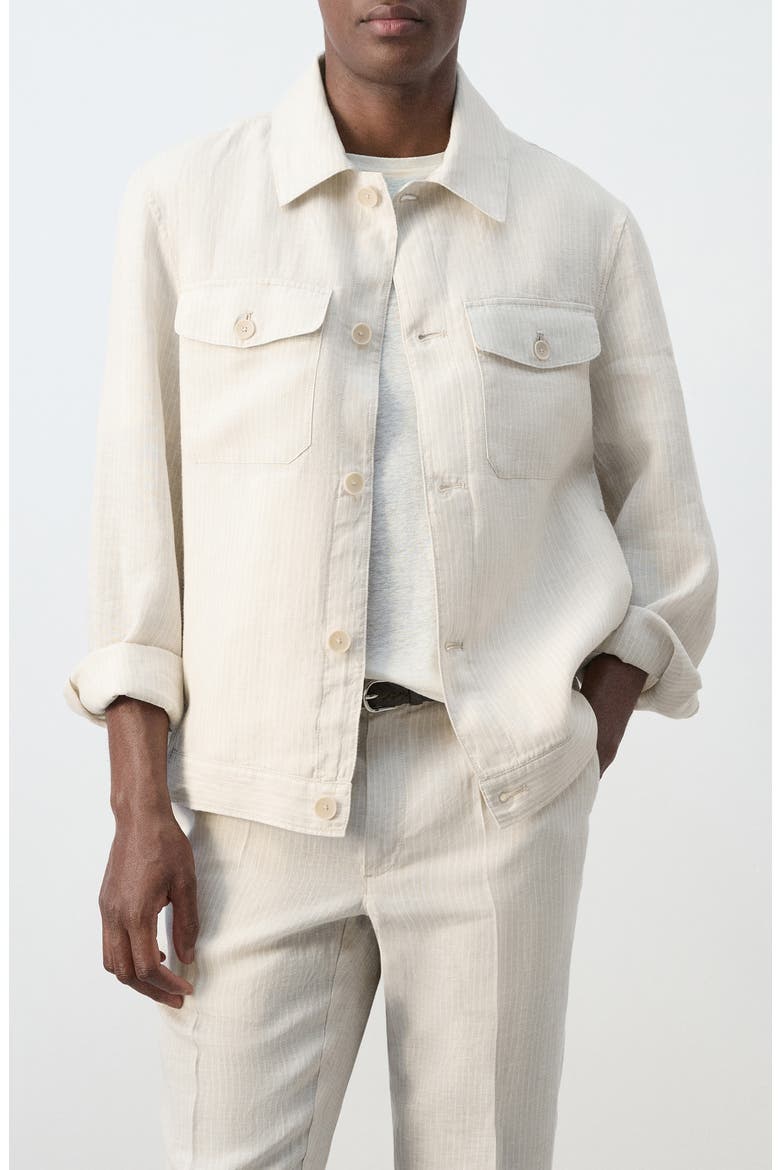 Tonal Stripe Linen Jacket, Main, color, WHITE