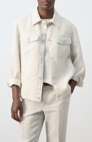 MANGO Tonal Stripe Linen Jacket