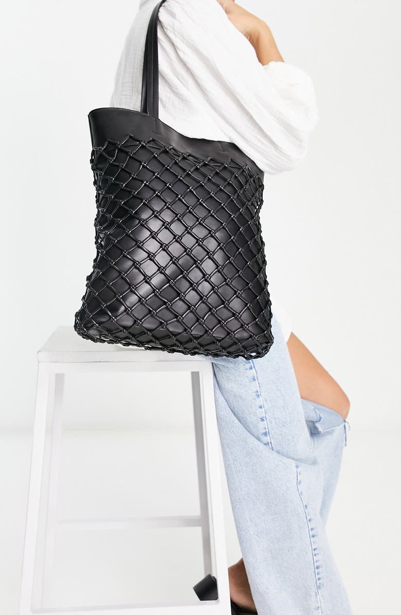 Topshop Tina Woven Faux Leather Tote Bag, Main, color,