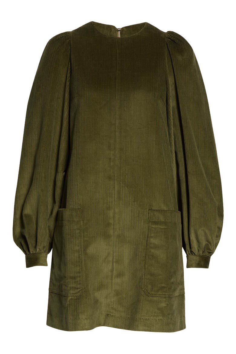 Ted Baker Londo Xavia Long Sleeve Cotton Corduroy A-Line Dress, Alternate, color, KHAKI