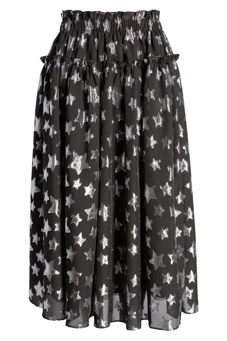 x Atlantic-Pacific Star Chiffon Midi Skirt (Nordstrom Exclusive), Alternate, color, BLACK- SILVER STARLIGHT PTN