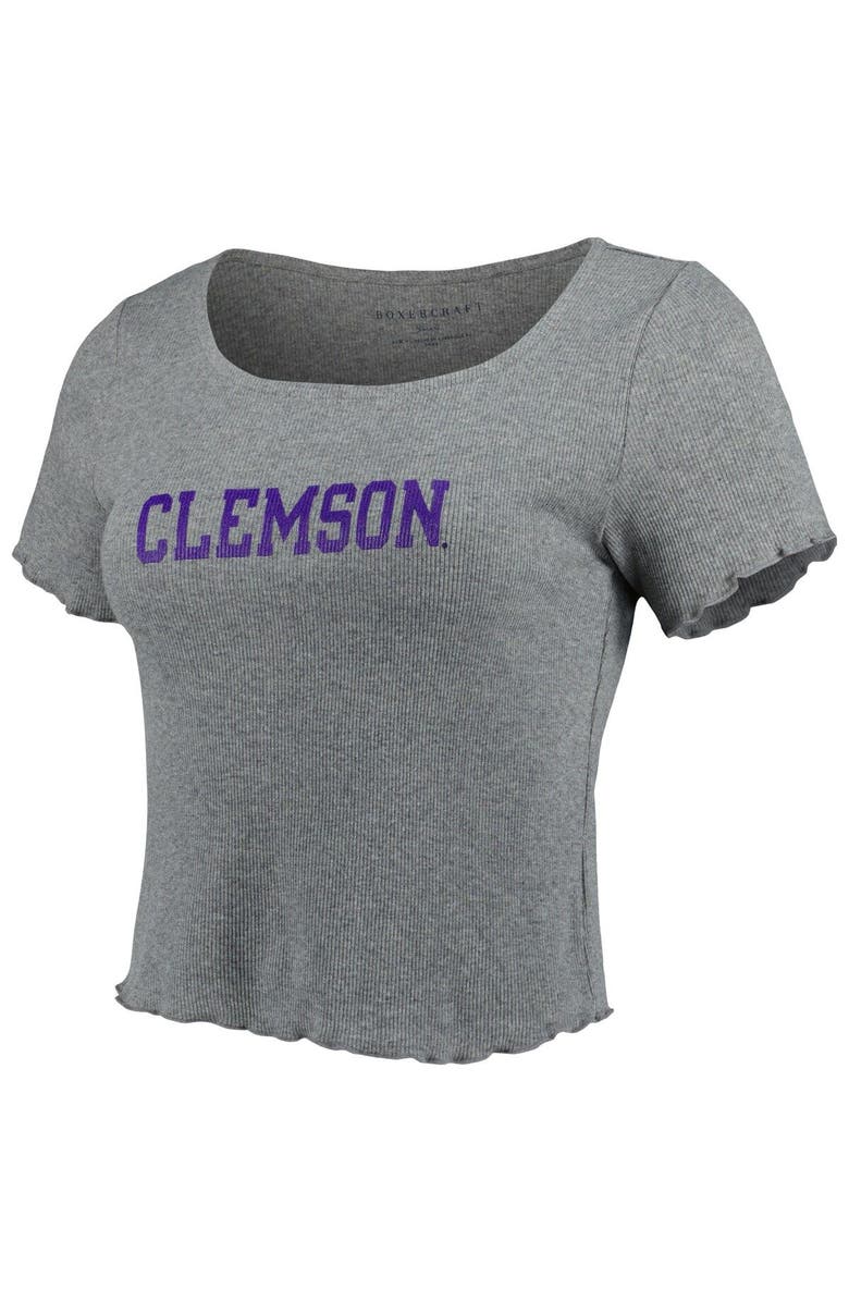 BOXERCRAFT Women's Gray Clemson Tigers Baby Rib Lettuce-Edge Trim T-Shirt, Alternate, color, 