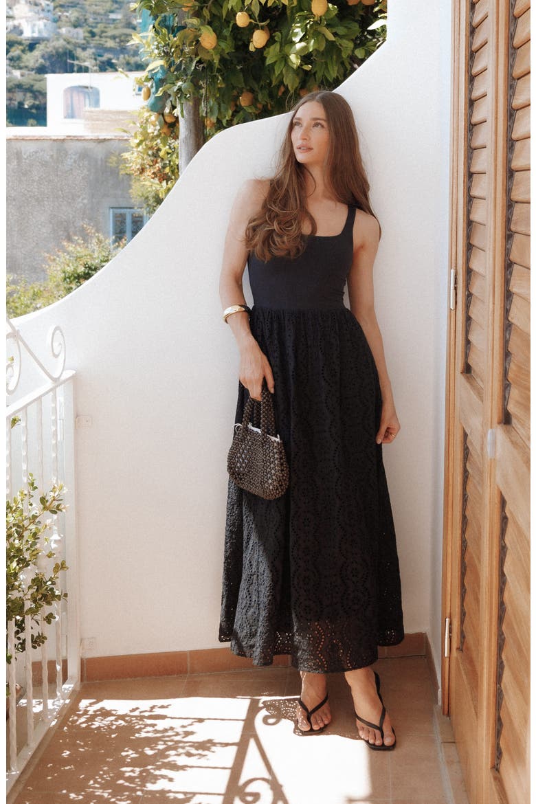 Alva Eyelet Midi Dress, Alternate, color, BLACK BRODERIE