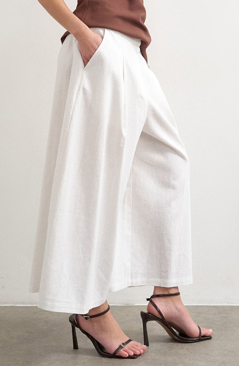 Topshop Linen Blend Culottes, Alternate, color, White