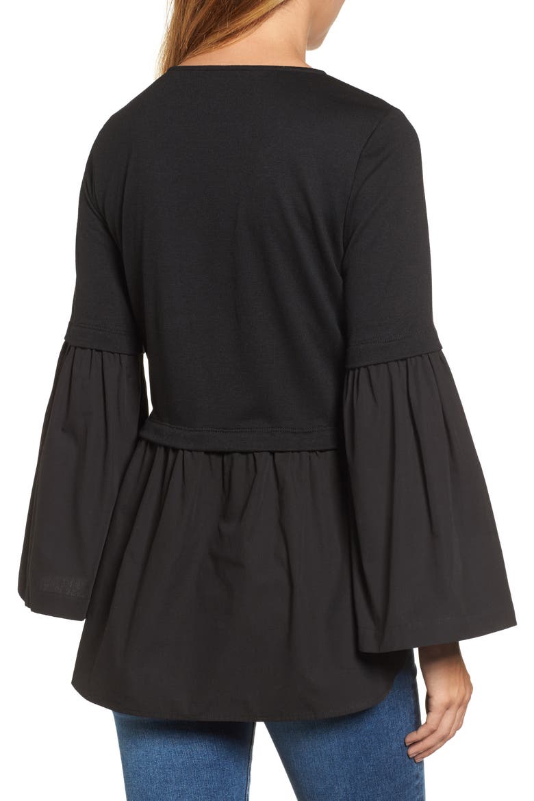 Knit Poplin Mix Top, Alternate, color, BLACK