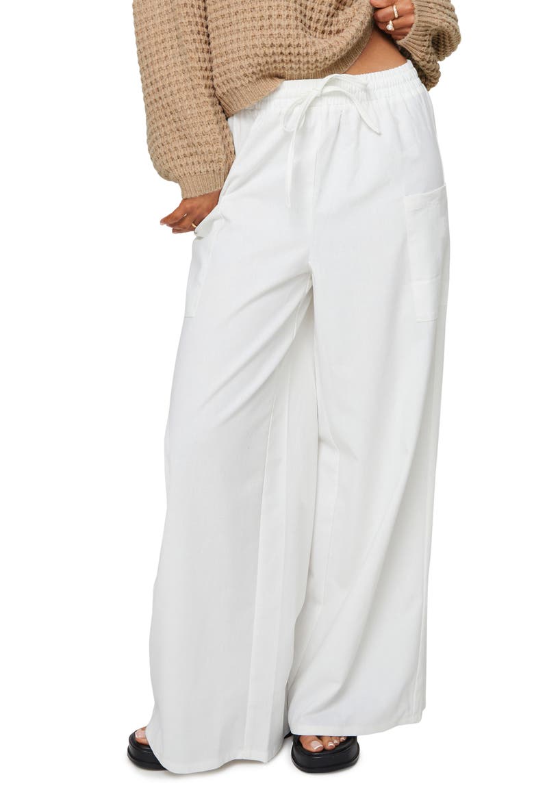 Brunie Wide Leg Cotton & Linen Cargo Pants, Main, color, OFF WHITE