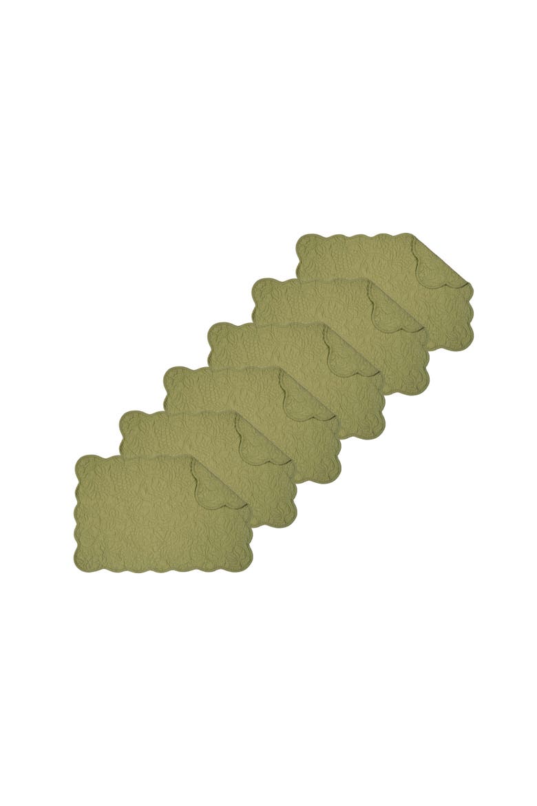 Christiana Sweet Pea Reversible Machine Washable Scallop Quilt Placemats Set of 6, Main, color, Green