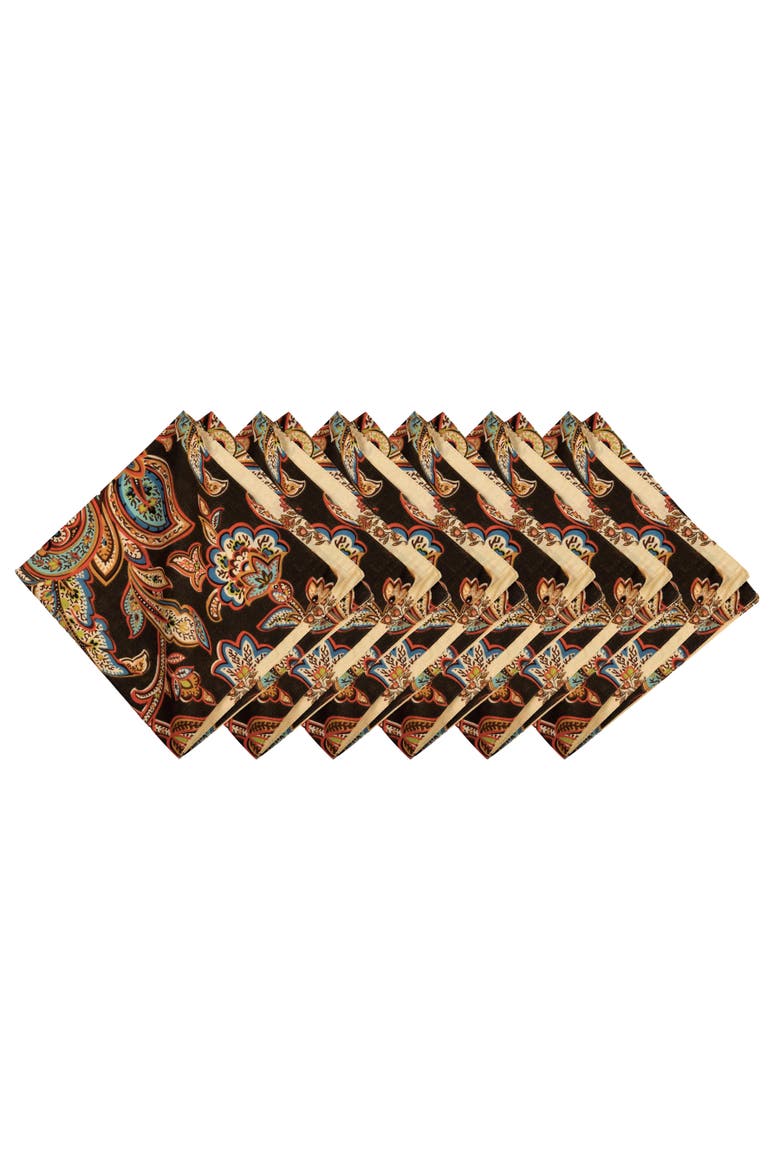 Dorothy Autumn Brown Cotton Napkins Set of 6 - Quilted Paisley, Main, color, Yellow