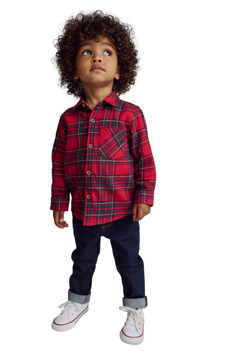 Kids' Tartan Cotton Flannel Button-Up Shirt, Alternate, color, RED