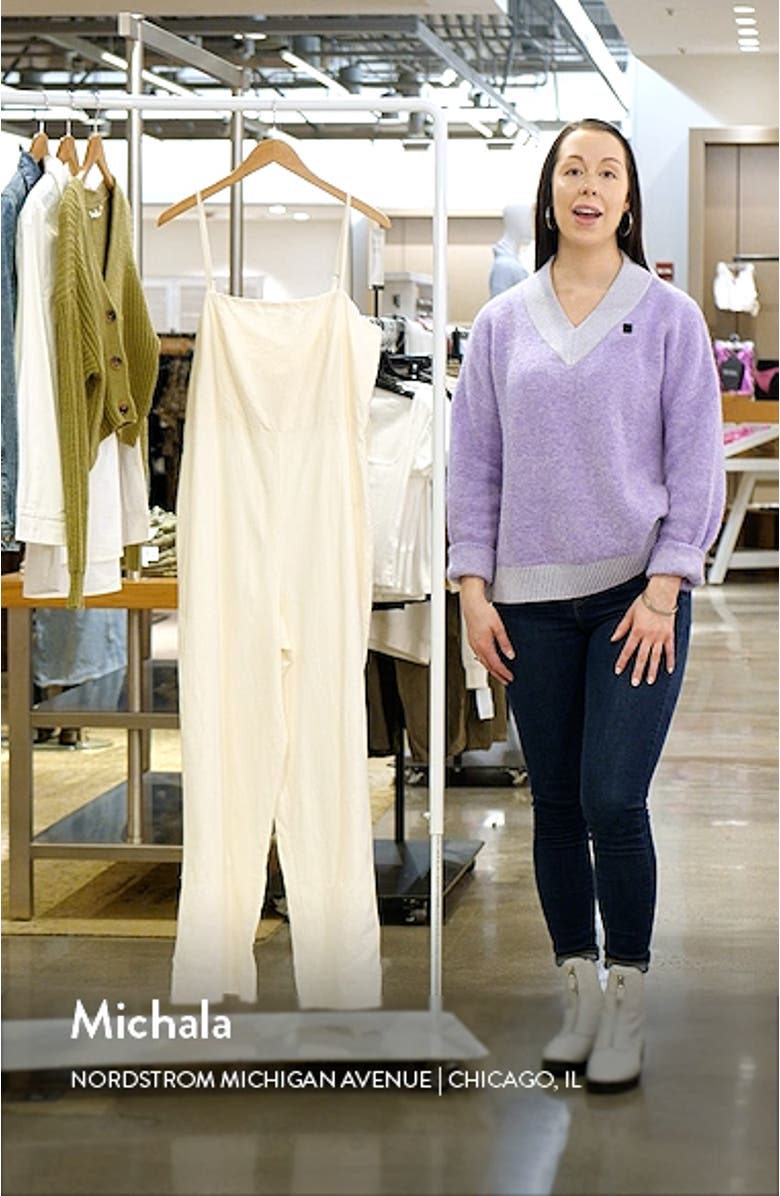 Smocked Back Sleeveless Wide Leg Linen Blend Jumpsuit, sales video thumbnail