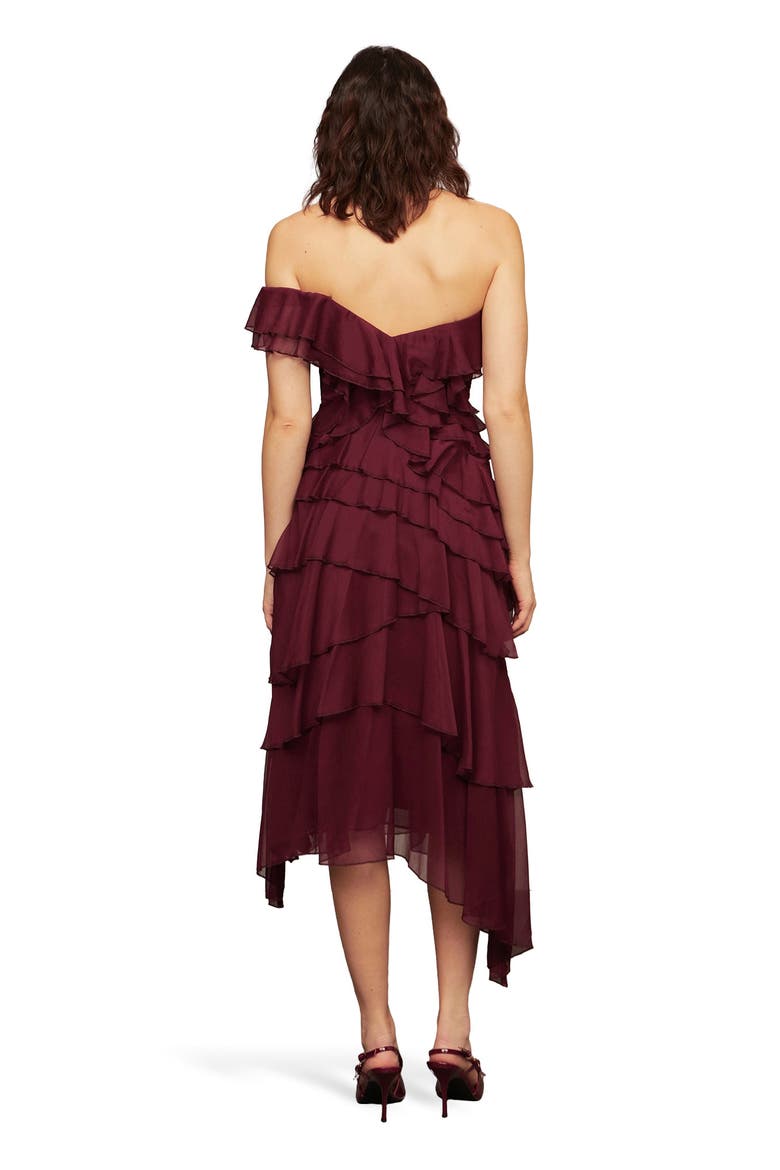 Emaline Chiffon Cascade Dress, Alternate, color, Pinot Noir