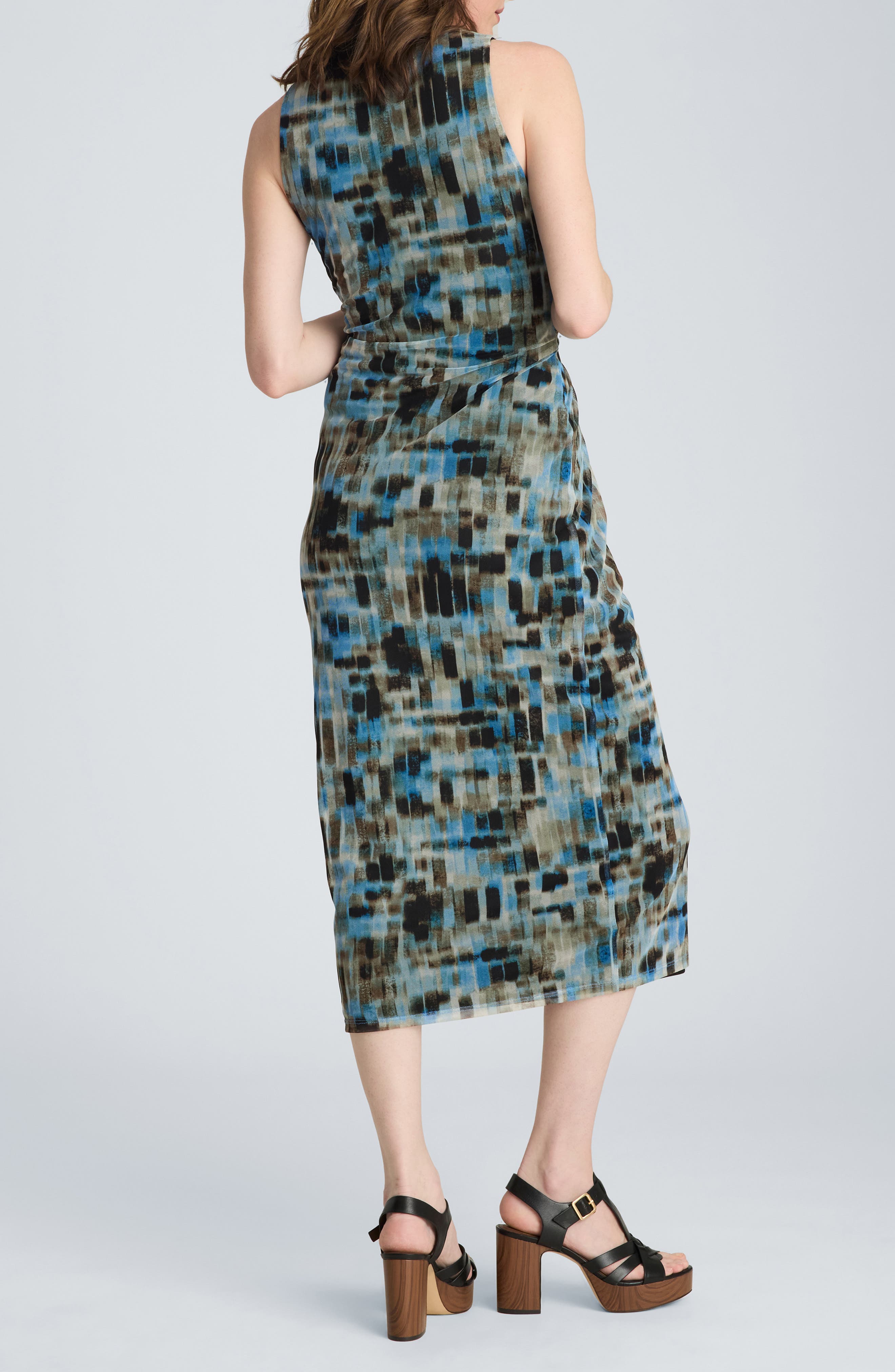 Abstract Print Side Ruched Mesh Dress - image 2