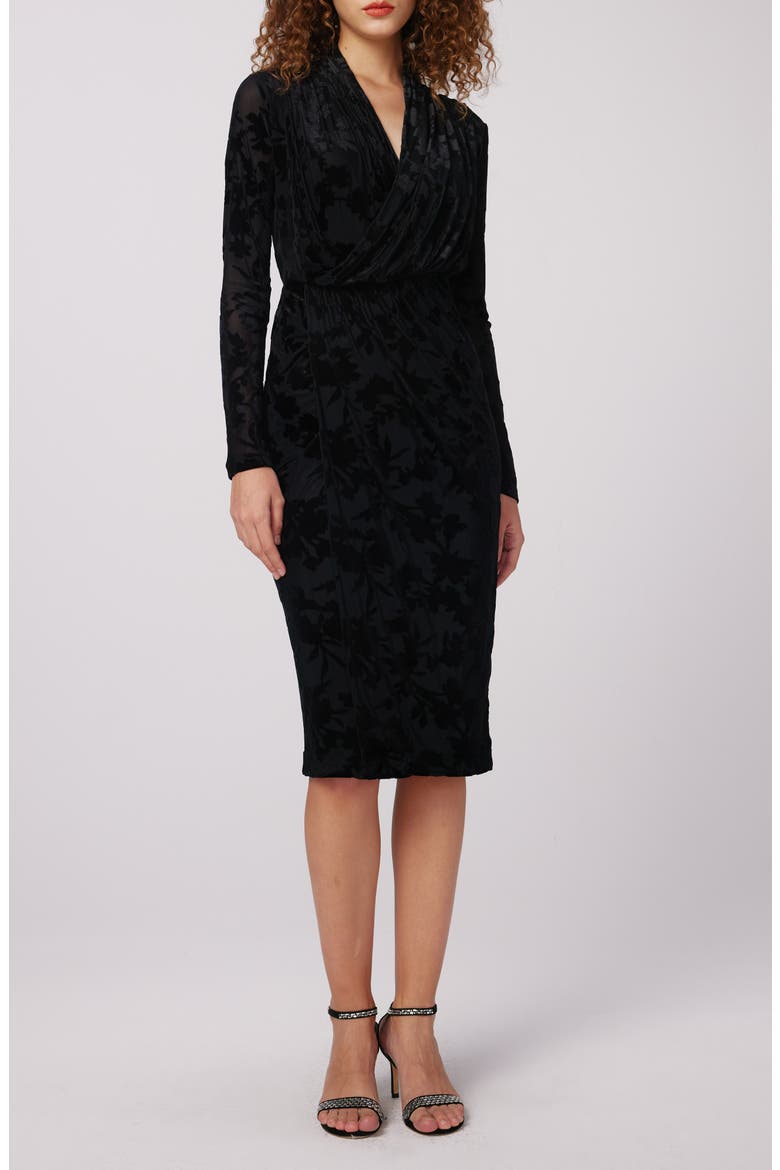 Tamra Long Sleeve Velvet Dress, Main, color, BLACK