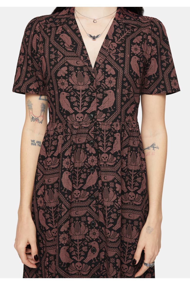 Annabel Raven Print Midi Shirt Dress, Alternate, color, Black