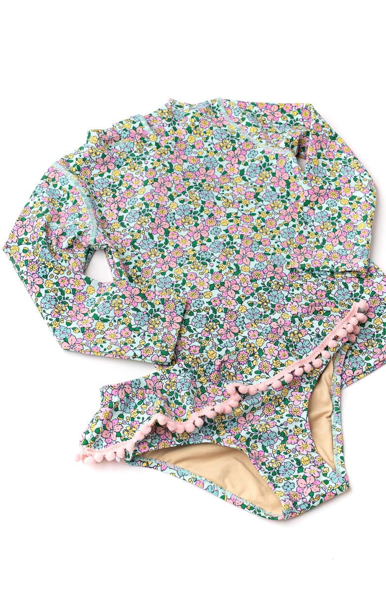 Shade Critters Kids' Floral Long Sleeve Two-Piece Rashguard Swimsuit, Alternate, color,