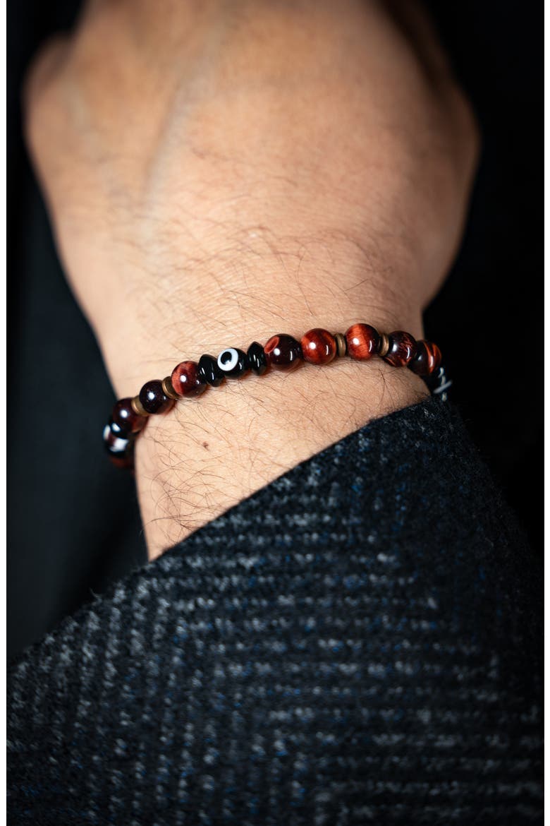Evil Eye Bead Bracelet, Alternate, color, RED TIGER EYE