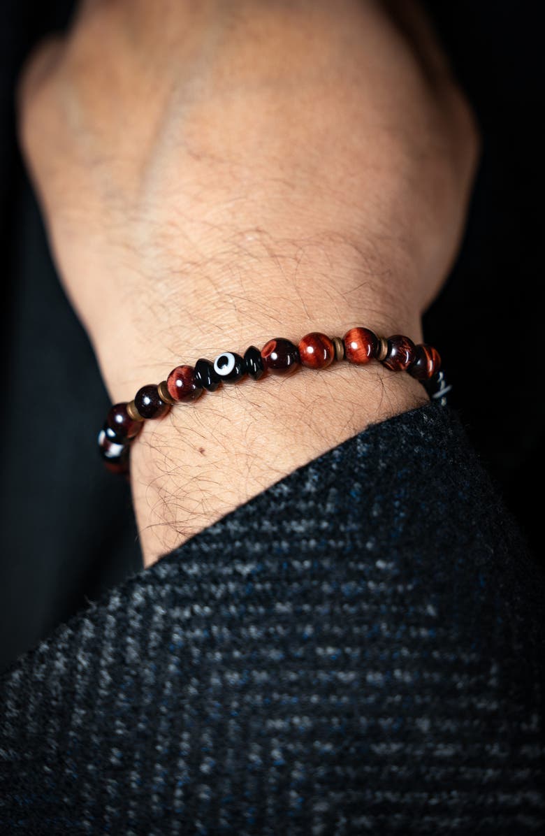 Caputo & Co. Evil Eye Bead Bracelet, Alternate, color, Red Tiger Eye