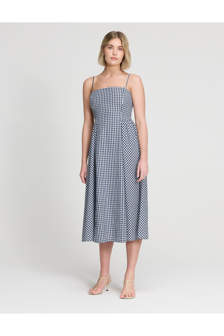 Romina Cotton Gingham Midi Dress, Main, color, Navy Gingham Check
