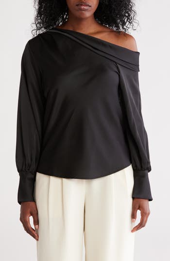 RENEE C RENEE C ASYMMETRICAL DROP SHOULDER SATIN TOP 