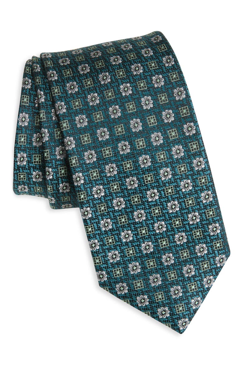Montagna Neat Floral Medallion Silk Jacquard Tie, Main, color, JADE