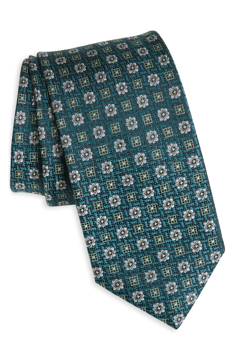 Nordstrom Montagna Neat Floral Medallion Silk Jacquard Tie, Main, color, Jade