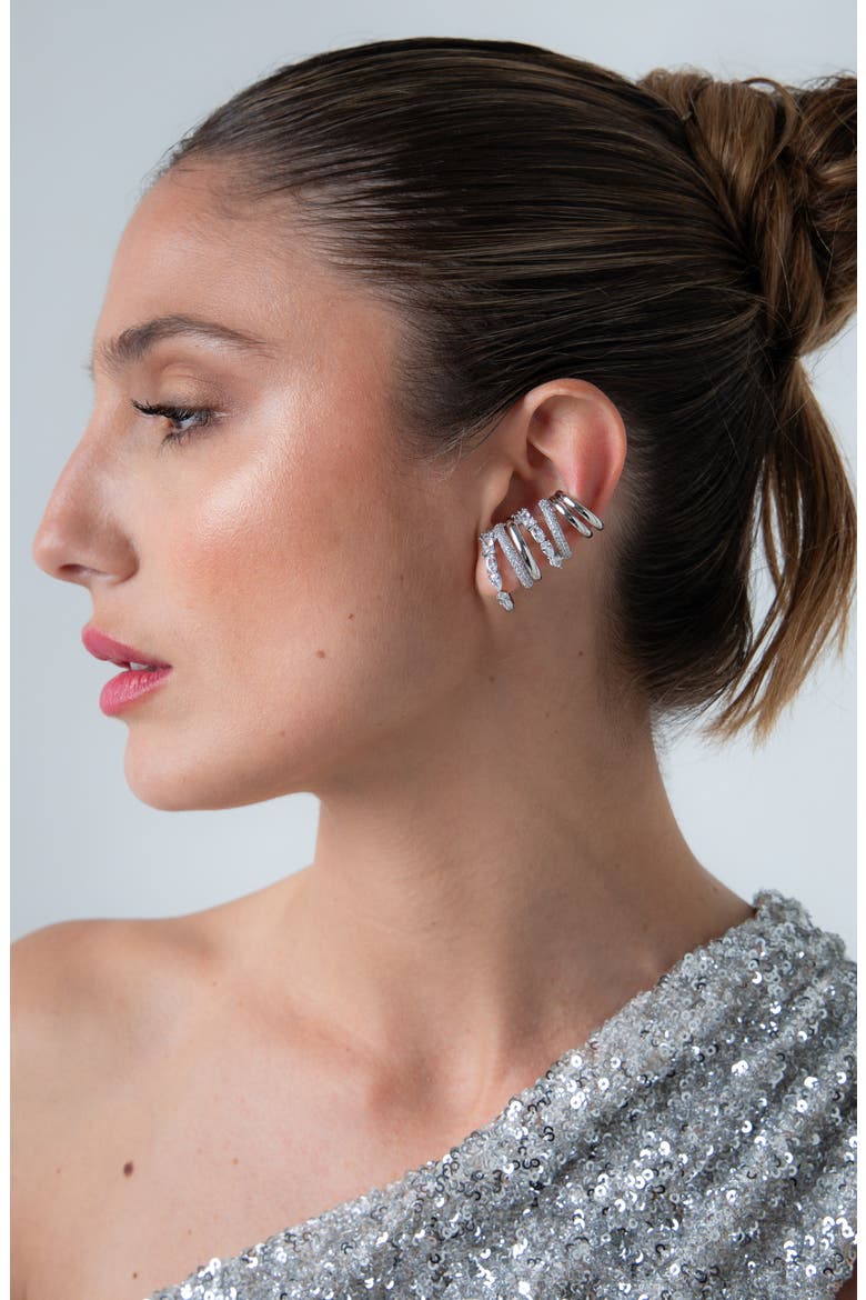 Cubic Zirconia Ear Climbers, Alternate, color, SILVER