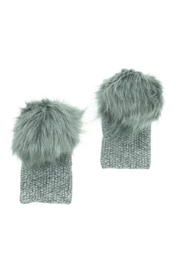 Portolano Faux Fur Pom Cashmere Tweed Fingerless Gloves In Gray