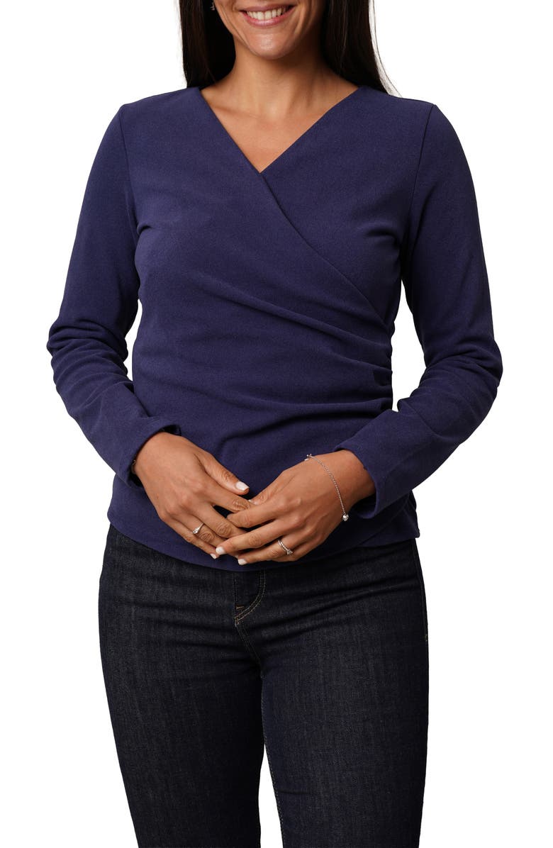 CYRUS Long Sleeve Faux Wrap Top, Main, color, Indigo