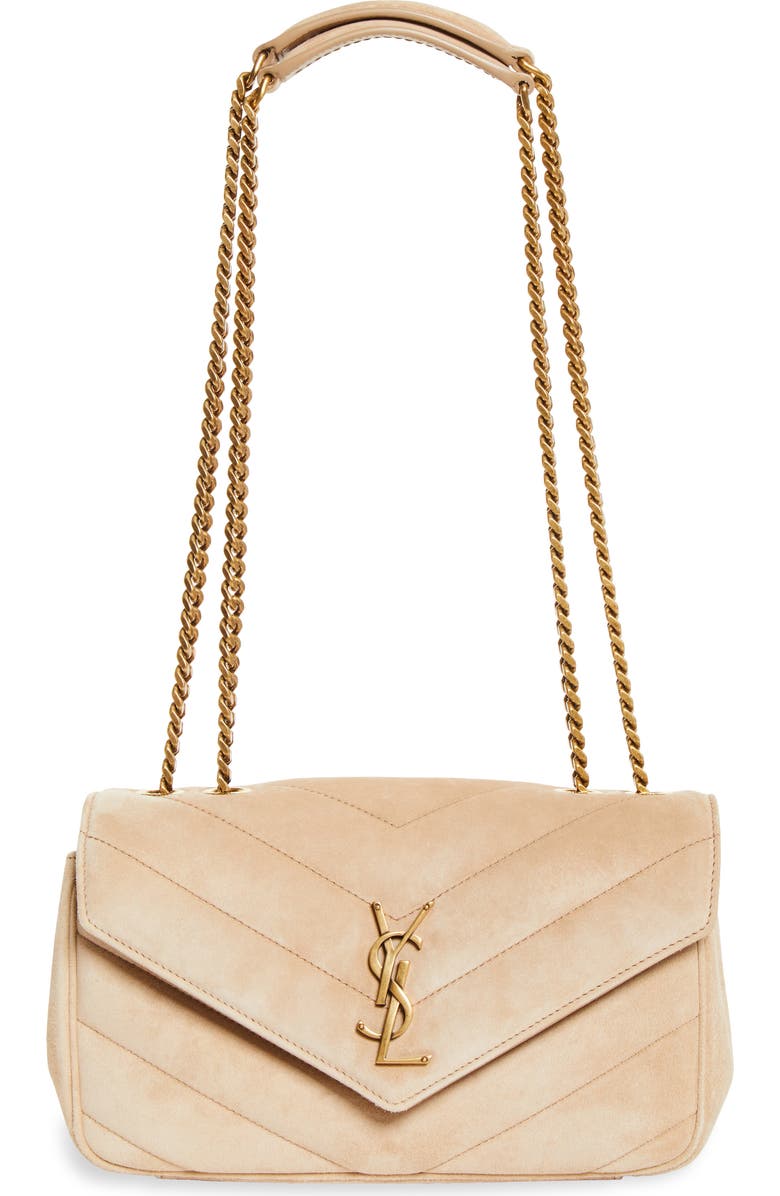 Saint Laurent Small Loulou Chain Leather Shoulder Bag, Main, color, Soft Beige