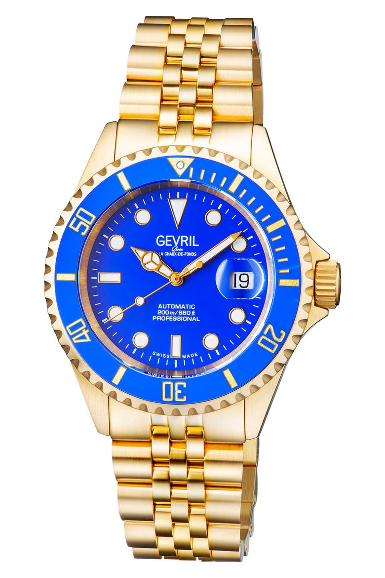 Wall Street GMT Bracelet Watch, 43mm, Main, color, GOLD/ BLUE