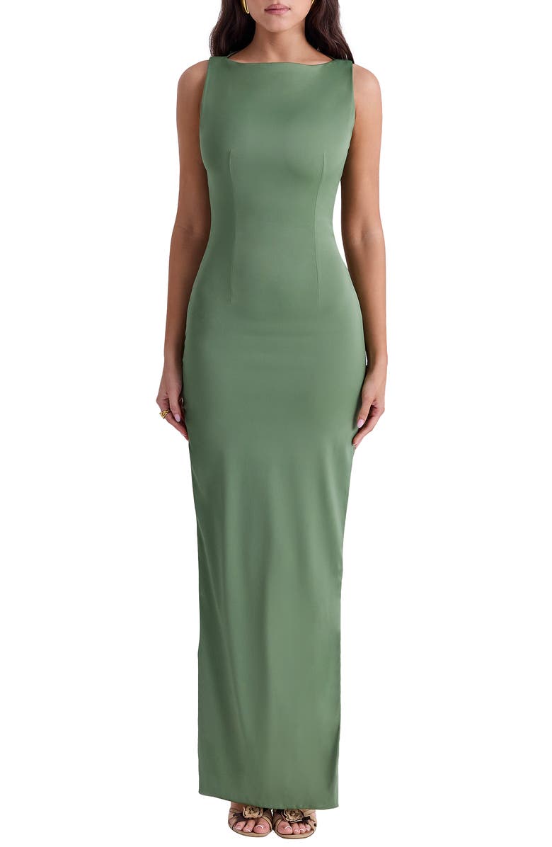 HOUSE OF CB Filomena Side Slit Matte Jersey Gown, Main, color, Dill