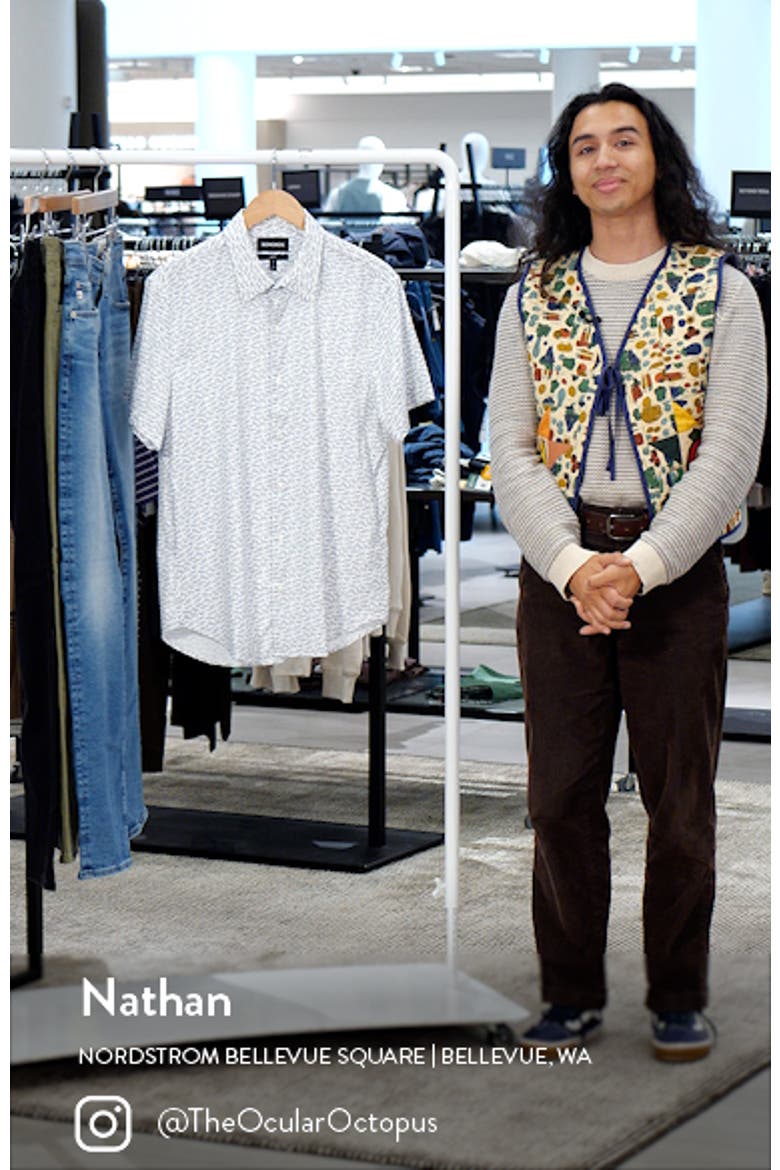 Tech Shark Print Short Sleeve Performance Button-Up Shirt video