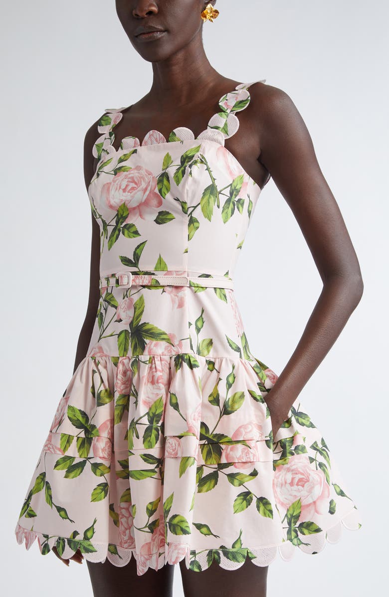 Oscar de la Renta English Rose Print Belted Minidress, Alternate, color, 