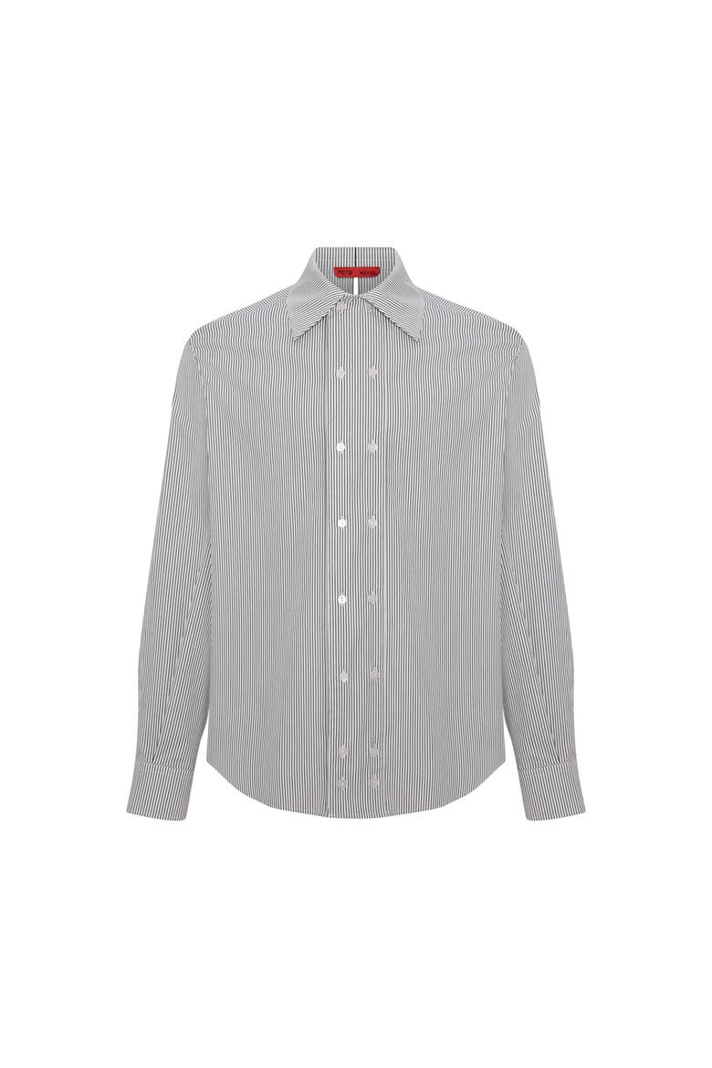 Cotton Blend Striped Woven Shirt, Main, color, grey