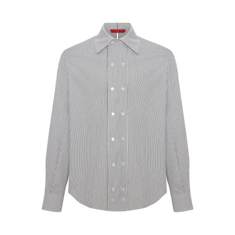 Cotton Blend Striped Woven Shirt
