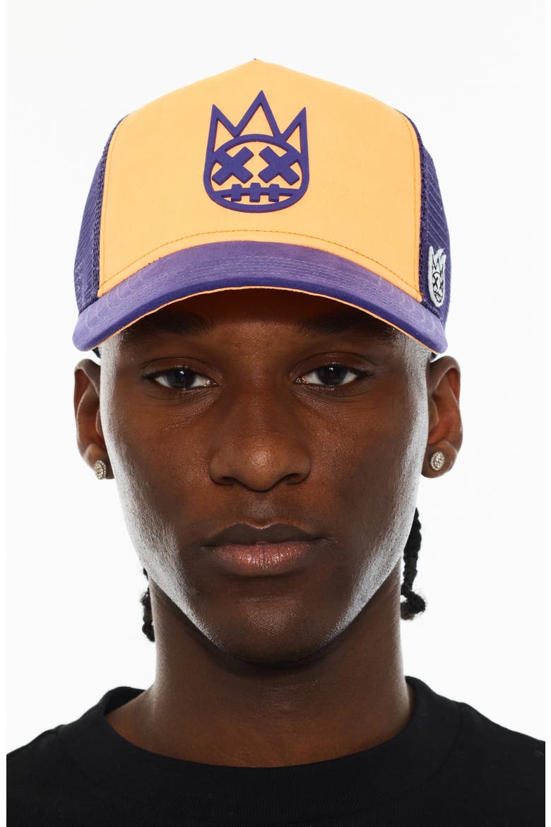 Logo Mesh Back Suede Trucker Hat, Main, color, NEON ORANGE