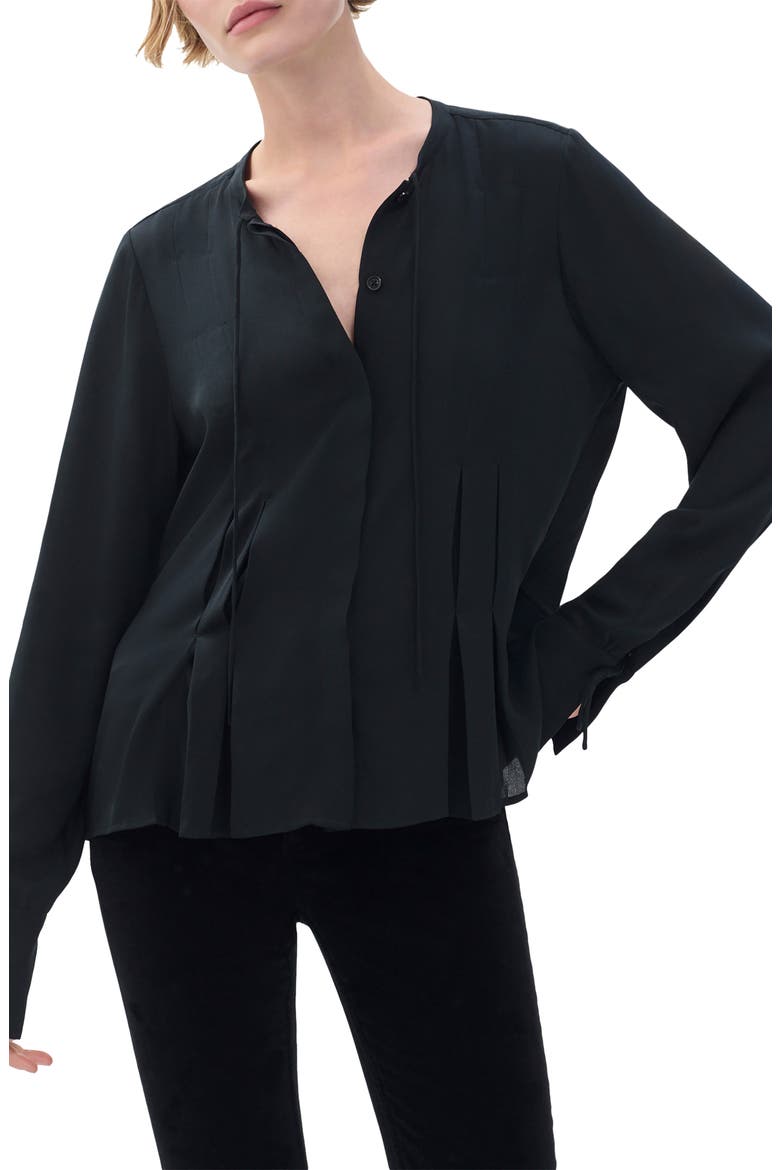 Adren Pleated Button-Up Shirt, Main, color, BLACK
