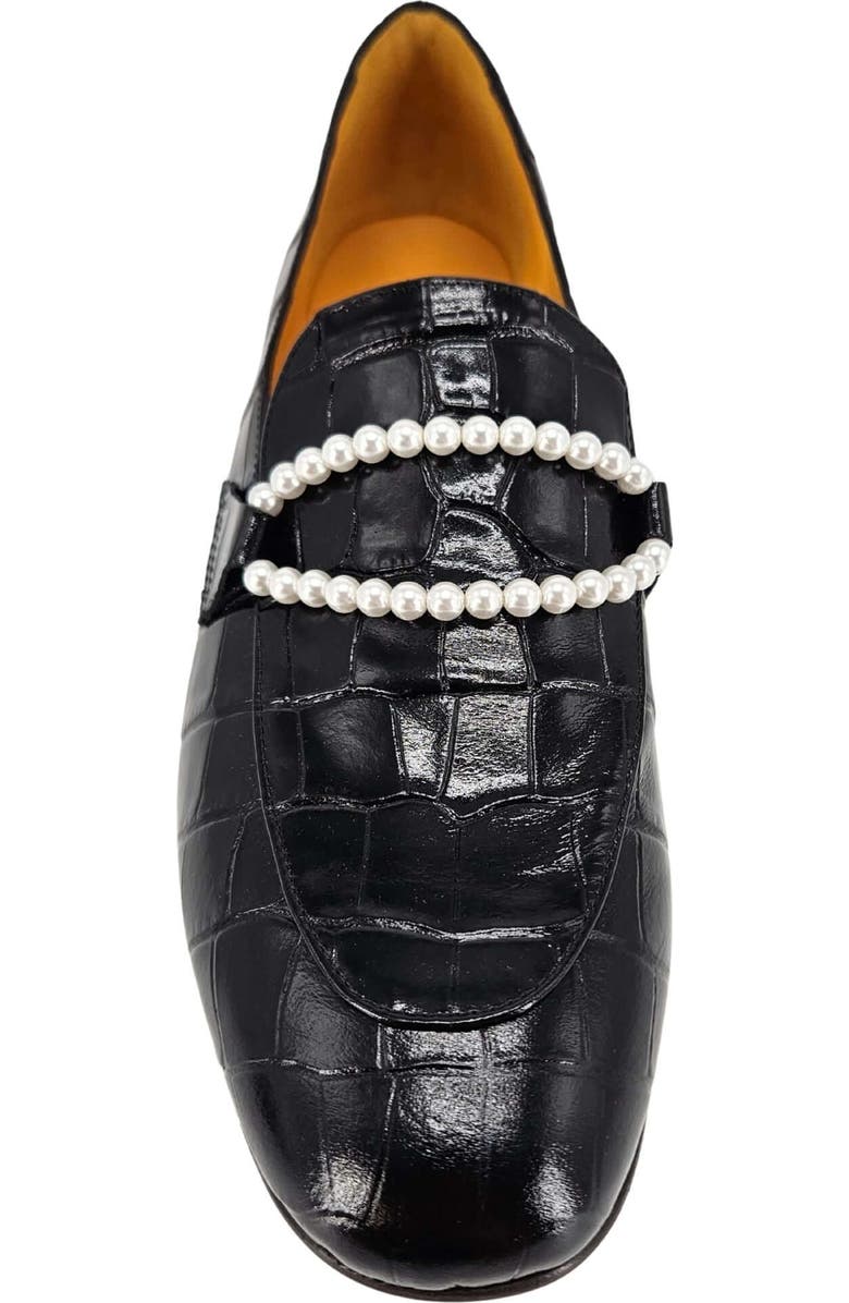 Madison Maison Leather Croc Embossed Pearl Flat Loafer, Alternate, color, Black