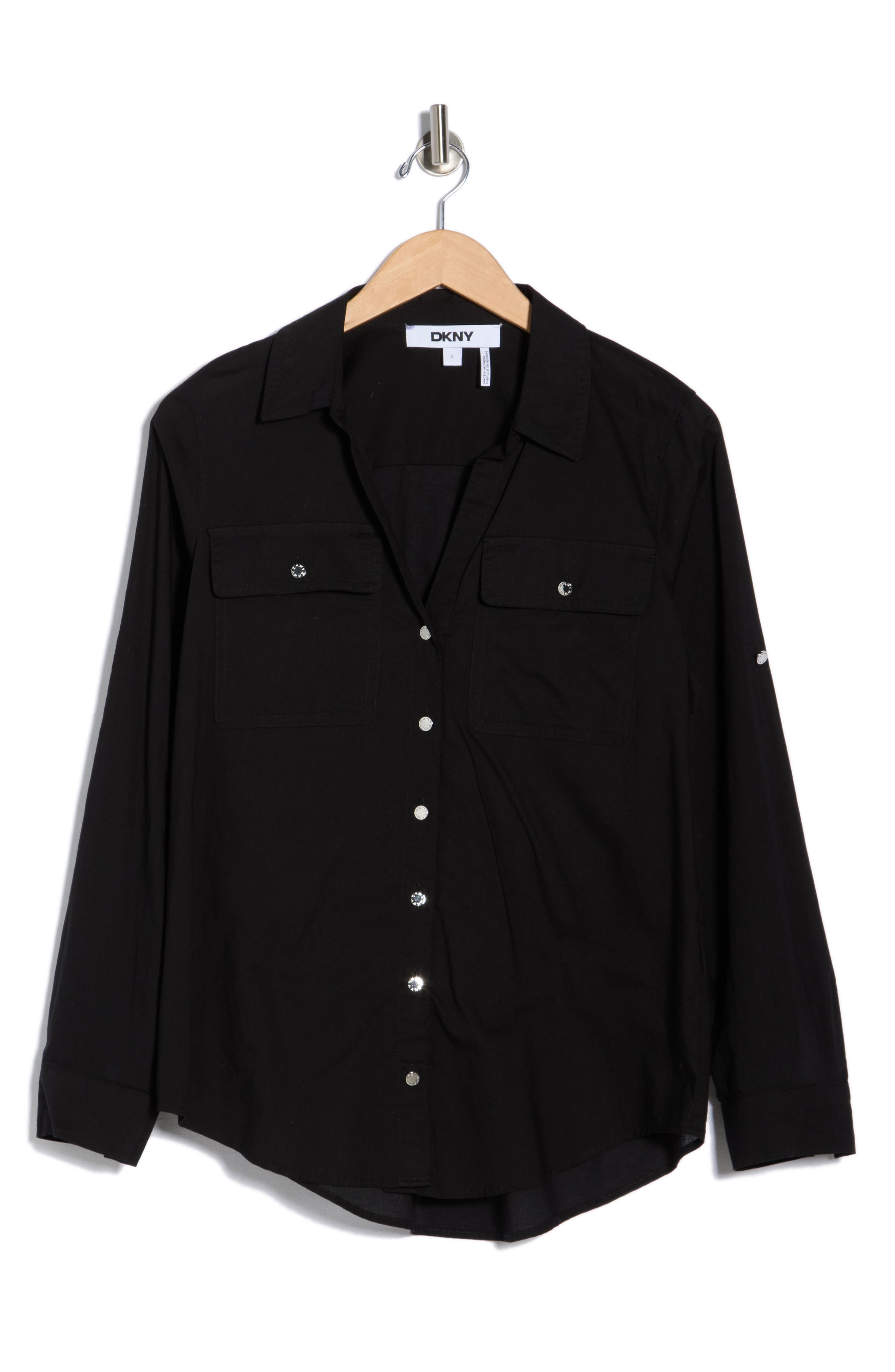 DKNY Solid Roll Sleeve Button-Up Shirt