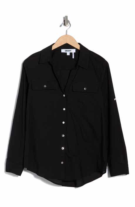 DKNY Solid Roll Sleeve Button-Up Shirt