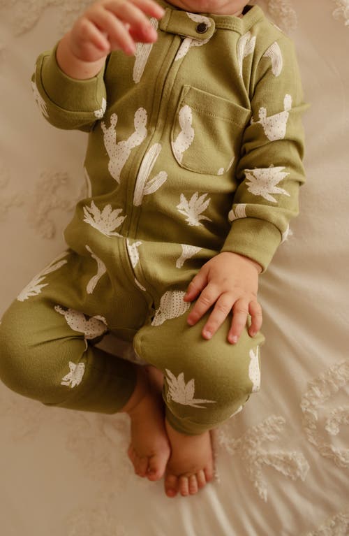 L'ovedbaby Print Organic Cotton Romper In Sage Cactus