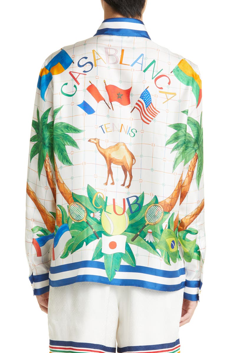 Casablanca Print Cuban Collar Silk Button-Up Shirt, Alternate, color, 