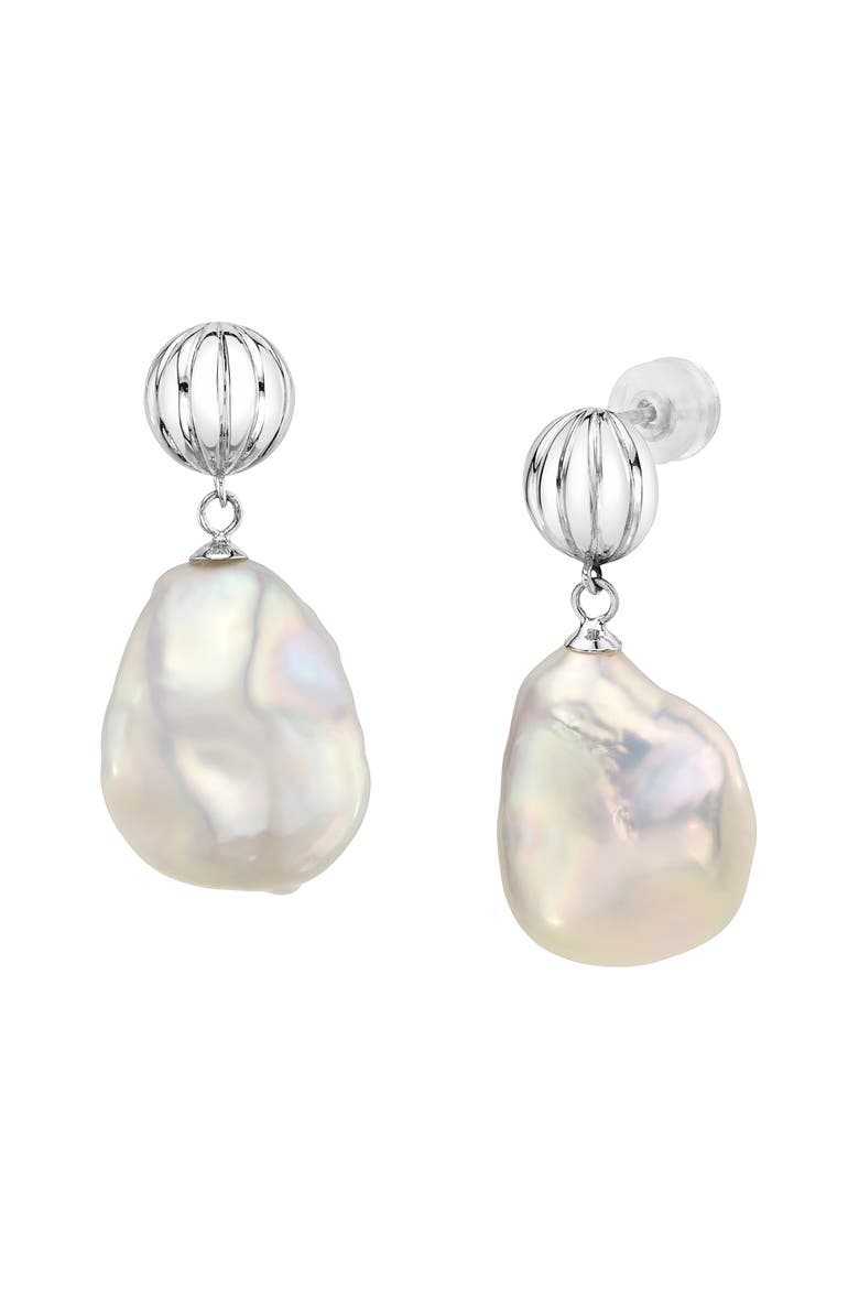 White Freshwater Baroque Pearl Bianca Earrings, Main, color, Sterling Silver