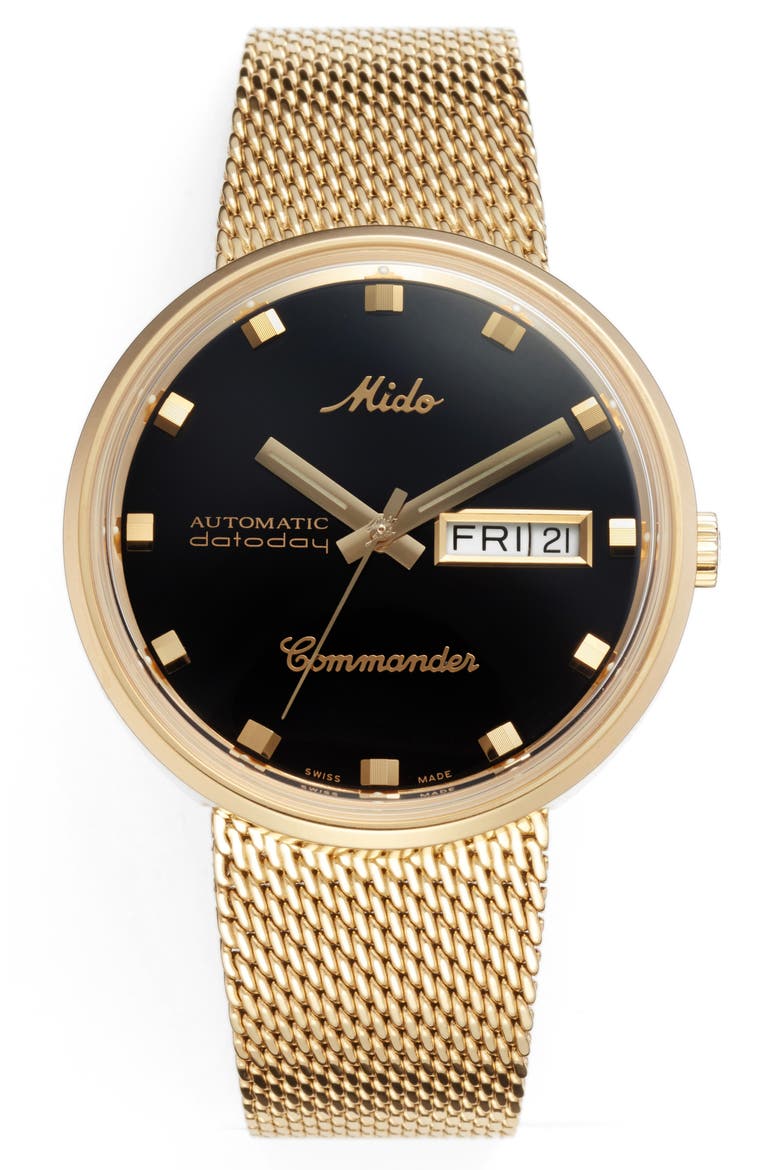 Commander Automatic Mesh Strap Watch, 37mm, Main, color, GOLD/ BLACK/ GOLD