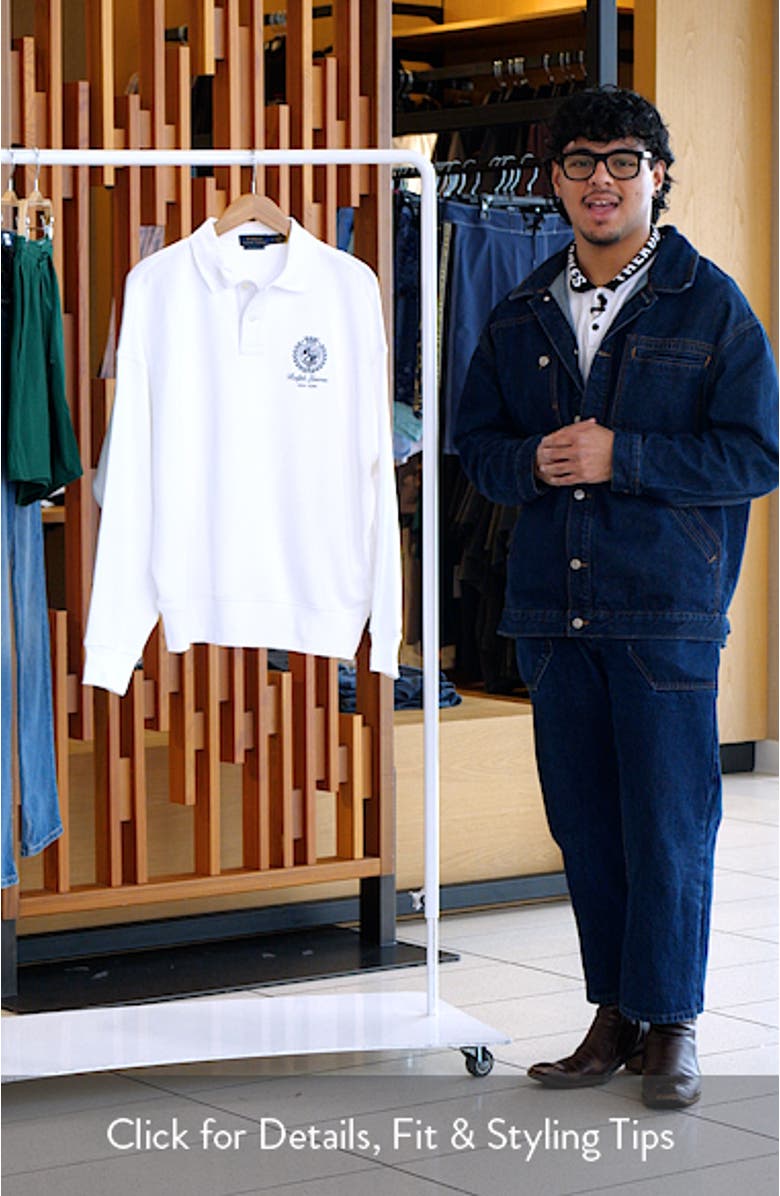 Relaxed Fit Fleece Graphic Polo Sweatshirt, sales video thumbnail