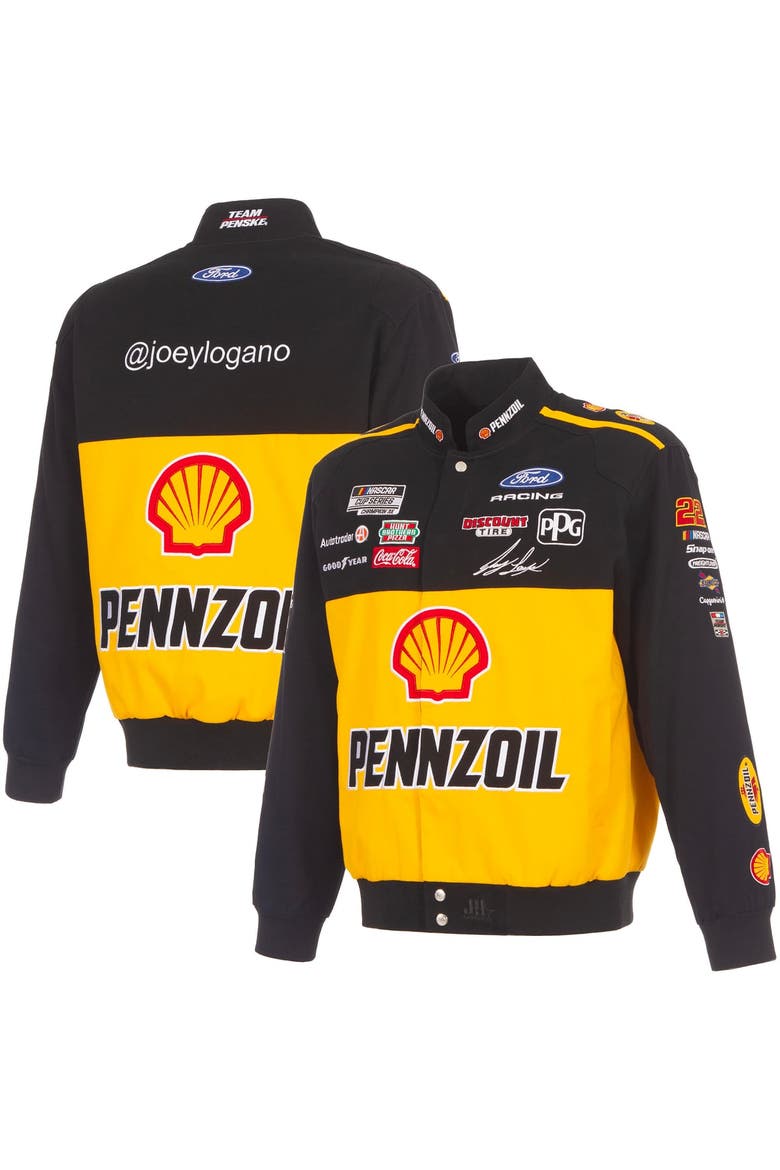 Men's JH Design Black Joey Logano 2026 Pennzoil Full-Snap Twill Racing Jacket, Main, color, Black