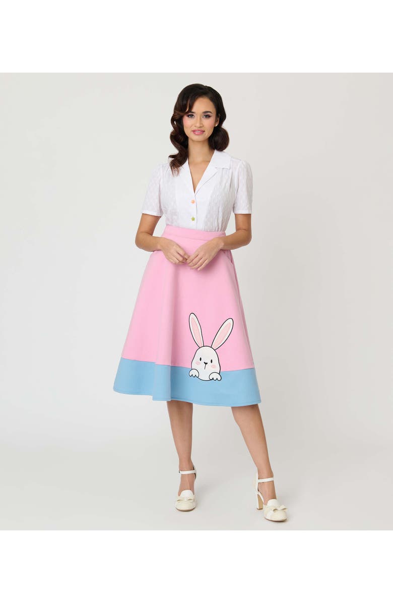Unique Vintage High Waist Soda Shop Swing Skirt, Alternate, color, Pink W/Blue Border