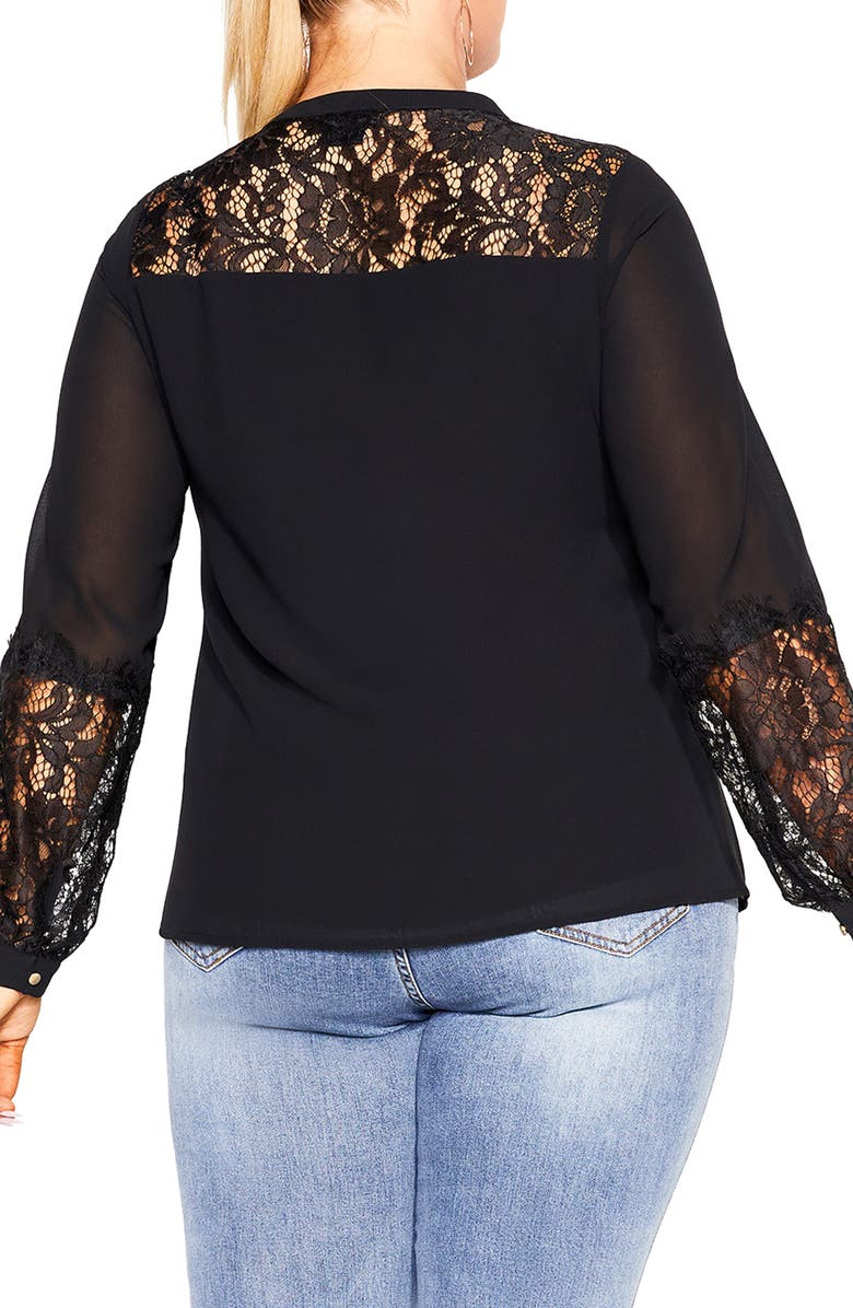 City Chic Mysterious Lace Trim Top, Alternate, color, 