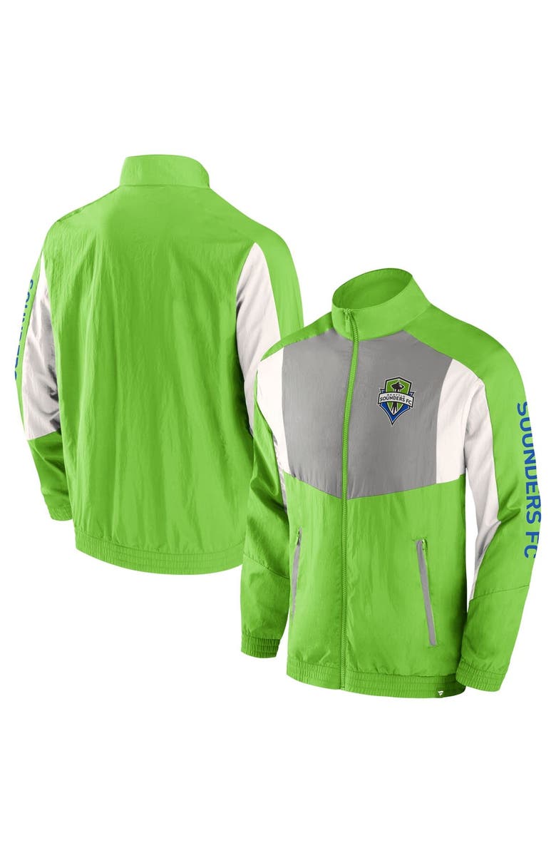 FANATICS Men's Fanatics Branded  Rave Green Seattle Sounders FC Net Goal Raglan Full-Zip Track Jacket, Alternate, color, Green