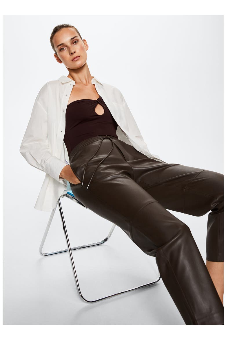 Faux Leather Straight Leg Pants, Alternate, color, MEDIUM BROWN